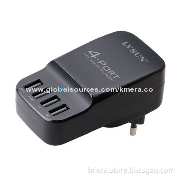 34W Portable Mobile Phone Charger, 4 Independent USB Ports/Can Charge 2 iPhone, iPad Simultaneously
